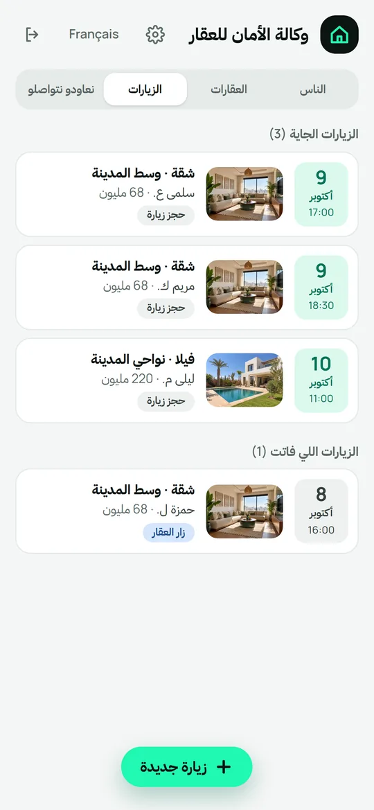 كتعرف الزيارات اللي عندك اليوم